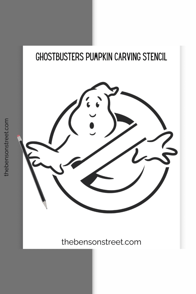 A printable ghostbusters pumpkin template stencil with a pencil on top
