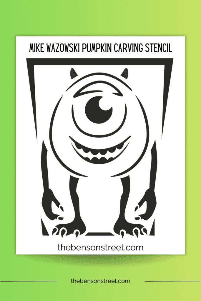 A printable page with mike wazowski on it for pumpkin carving