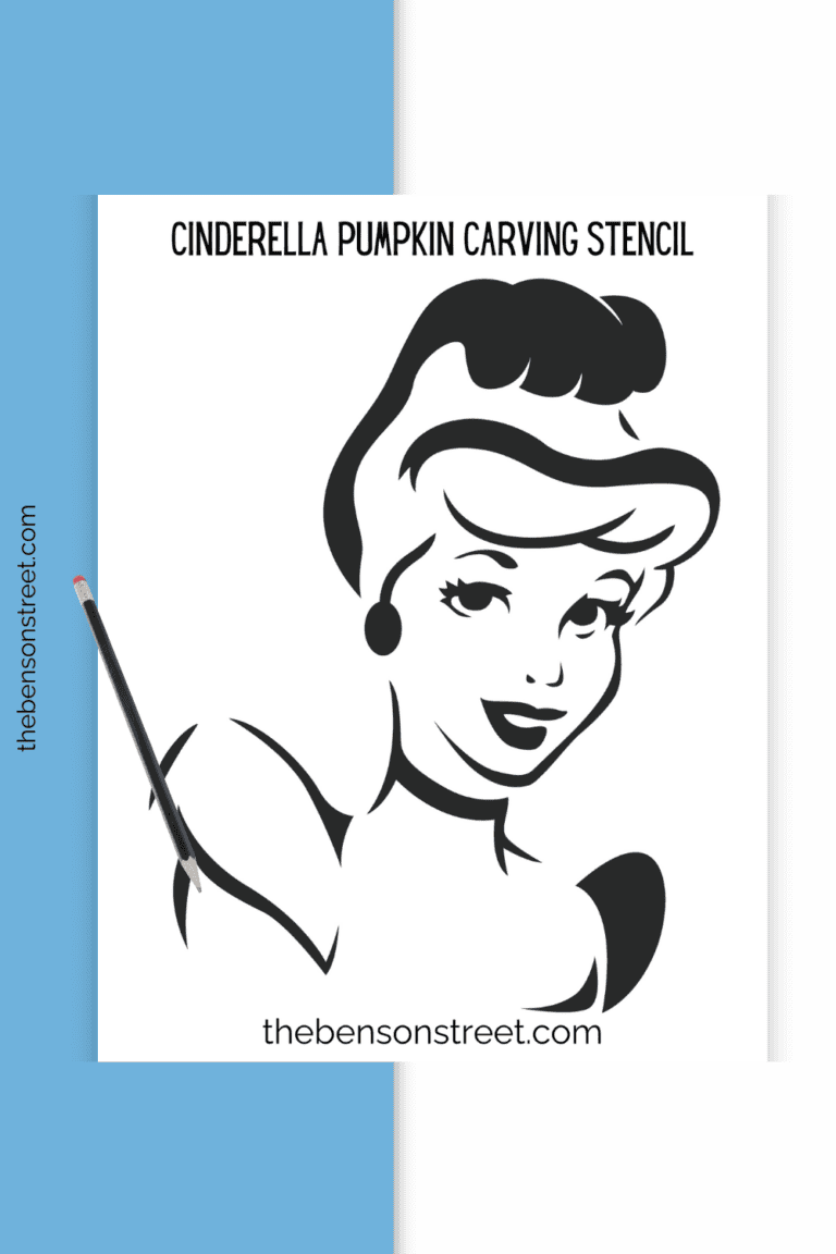 A printable template stencil of cinderella with a pencil on top