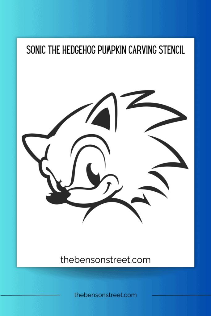 A smiling sonic face for pumpkin carving on a printable stencil 