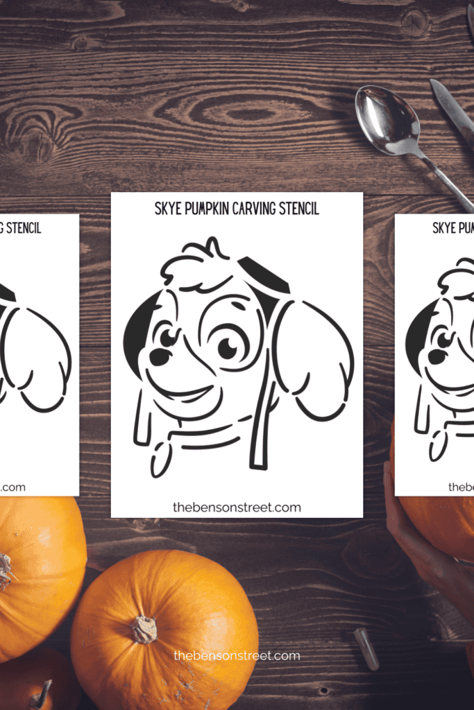 Carving pumpkin supplies and printable Skye pumpkin carving stencils on top 