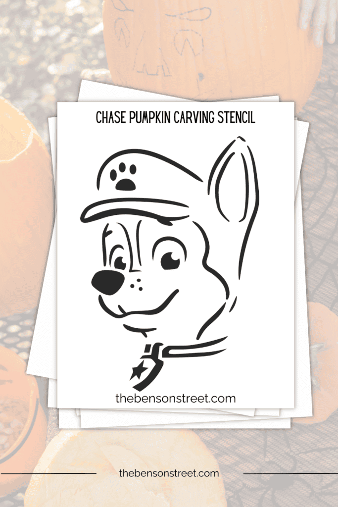 Chase Pumpkin Stencil page on a pile of papers