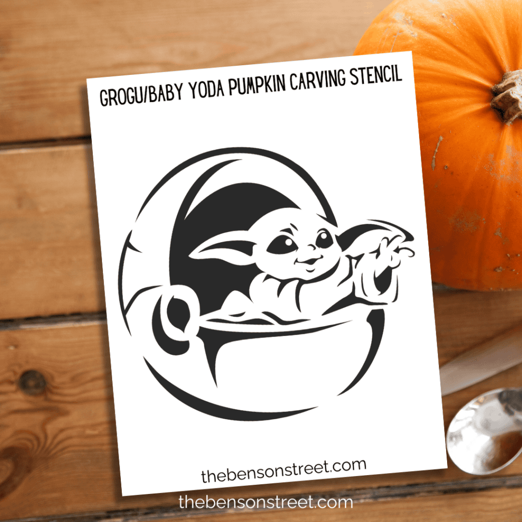 Grogu Mandalorian Pumpkin Carving Stencil