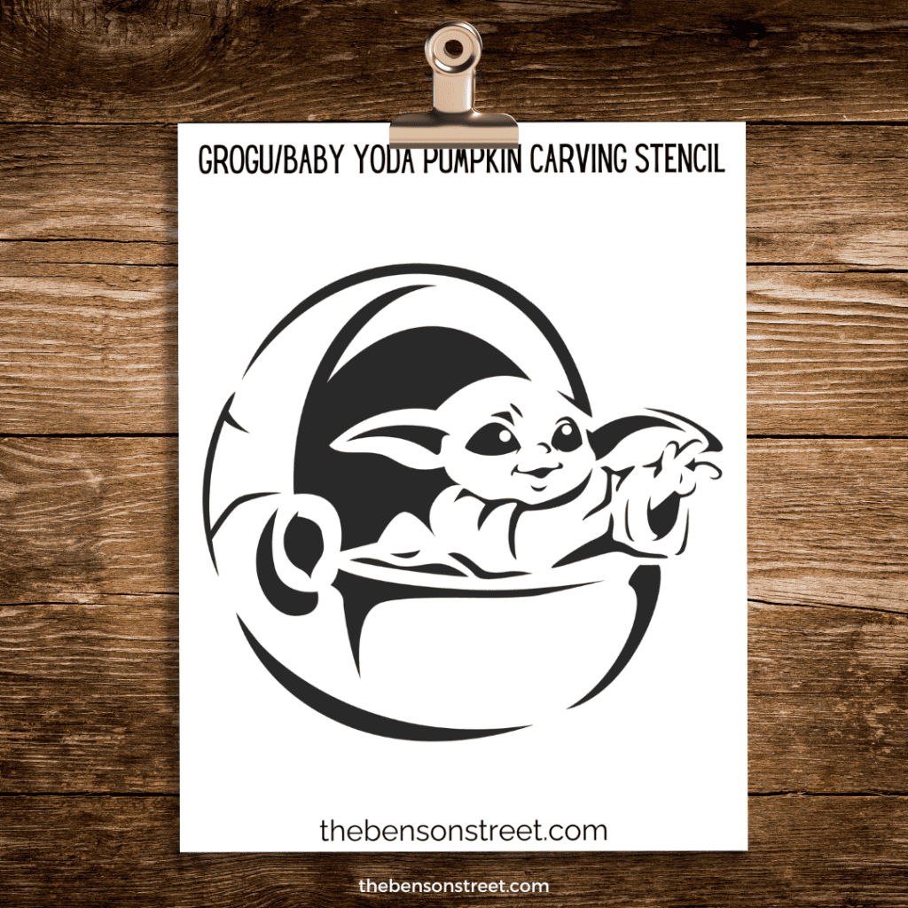 Grogu themed Pumpkin Carving Stencil Template for a pumpkin carving