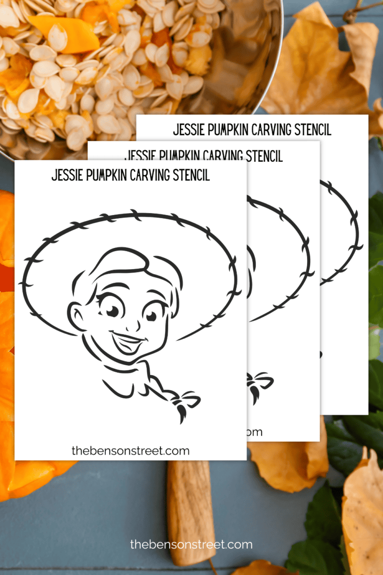 Jessie the yodeling cowgirl pumpkin carving stencil template sheets on a carving background