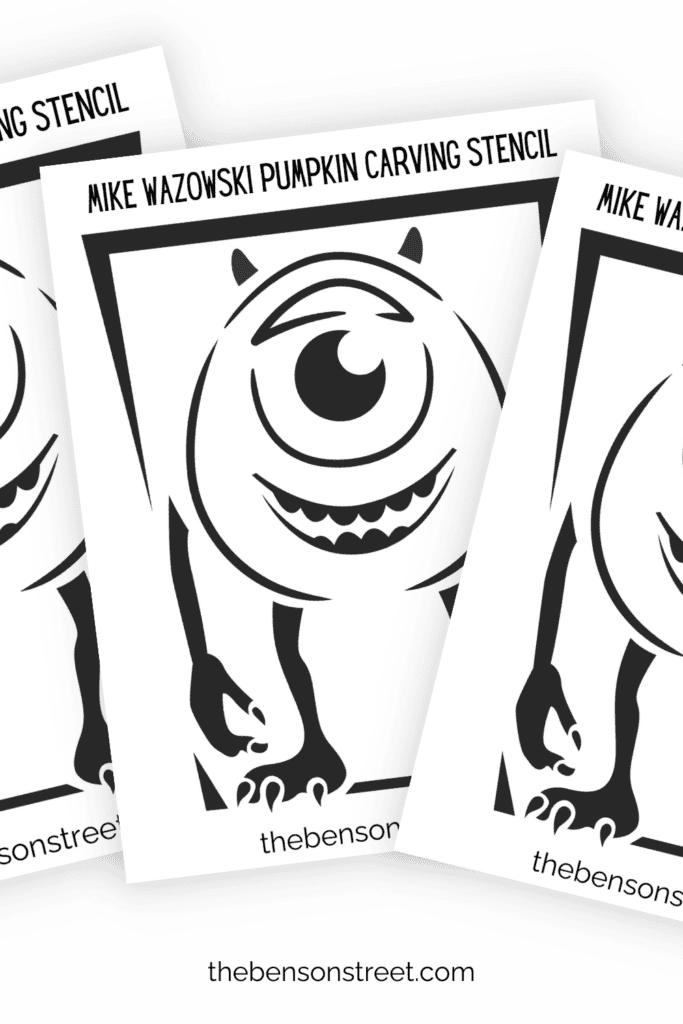 Mike one eyed monster carving stencil pages in a fanned out stack