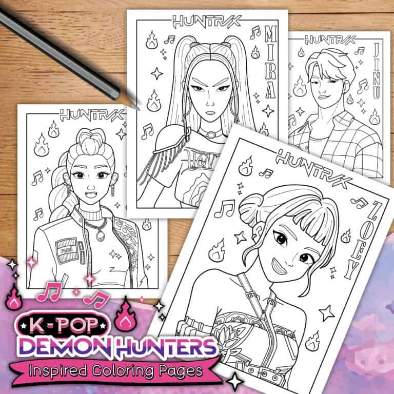 Mock up of Kpop Demon hunters coloring sheets