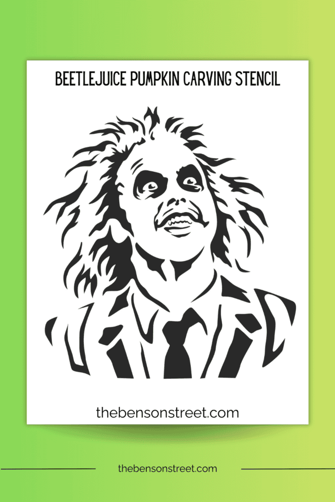 Outline for Beetlejuice's face to carve on a pumpkin on a printed out page 