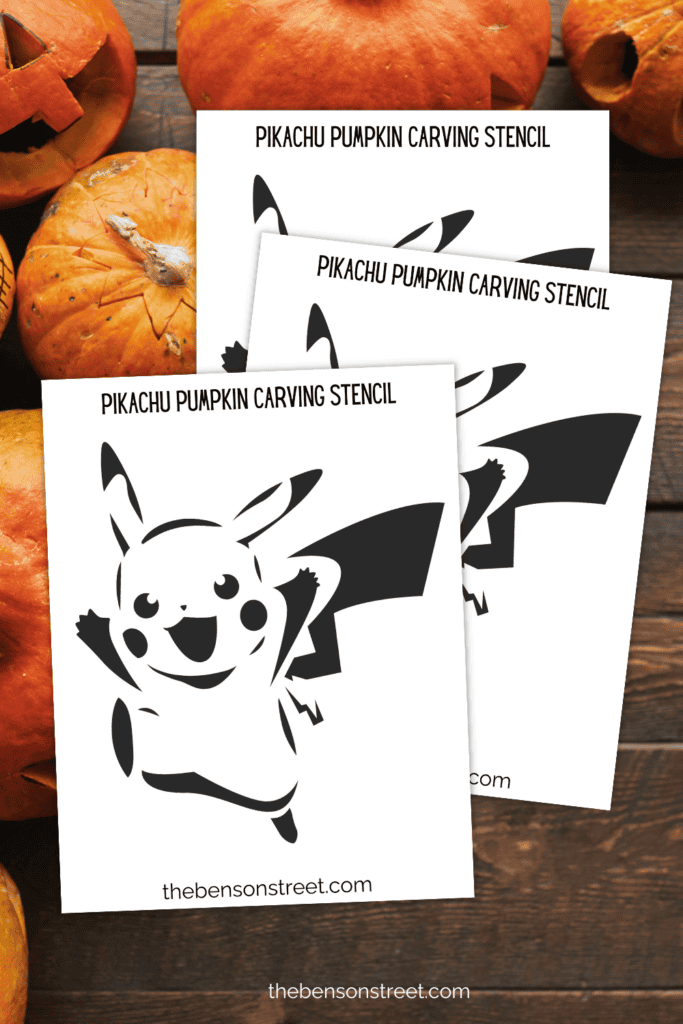 Outline stencil for carving pikachu on pumpkins 