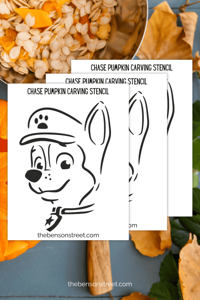 Pumpkin carving template stencil pages featuring Chase the dog