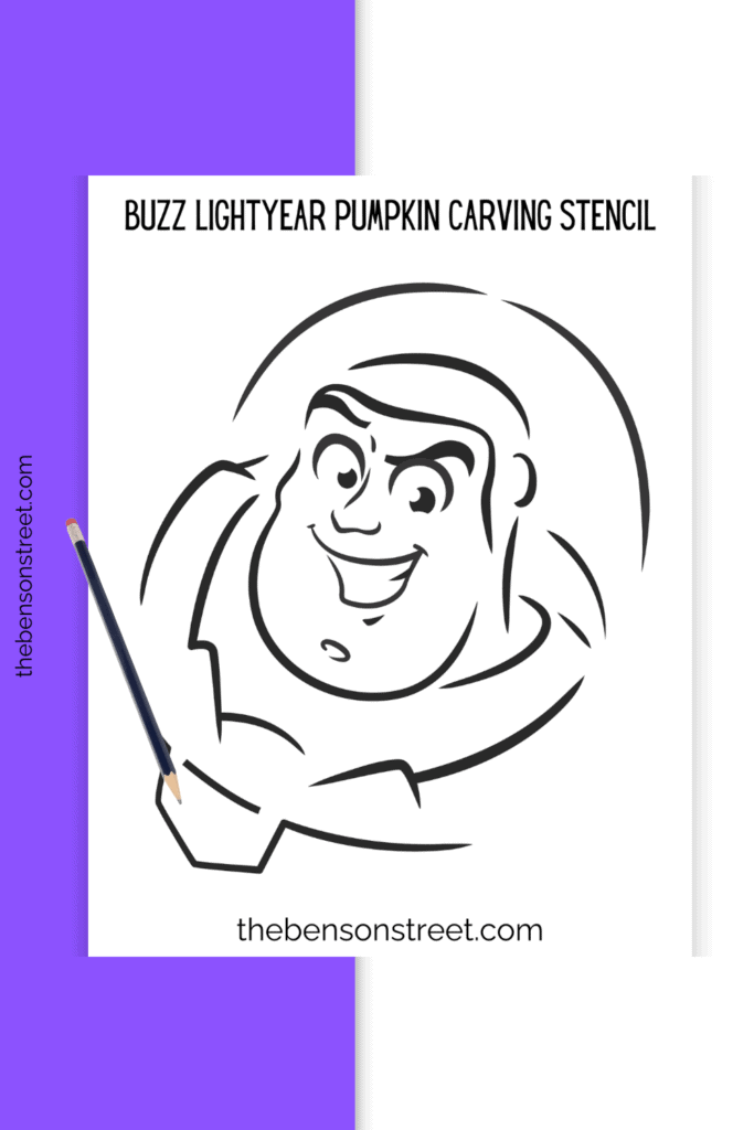 Sheet of paper printed with a buzz lightyear pumpkin stencil on it 