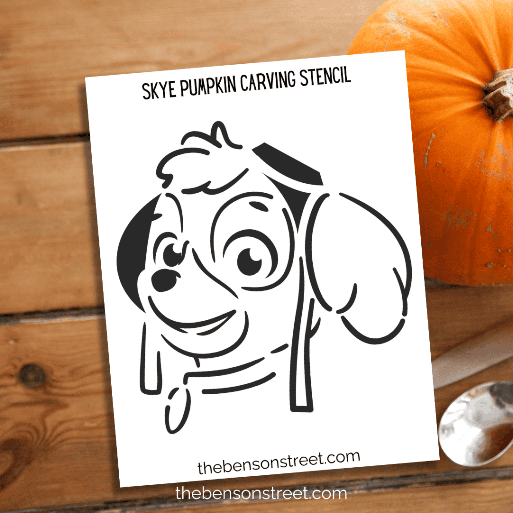 Skye from Paw Patrol pumpkin carving stencil for Halloween.