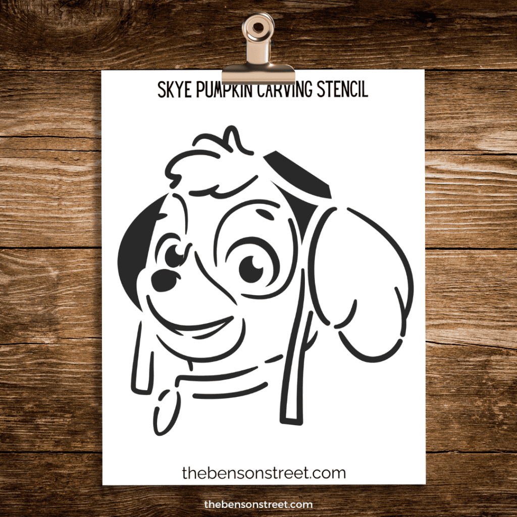 Skye Themed Pumpkin Carving Stencil Template for a Paw Patrol Pumpkin carving