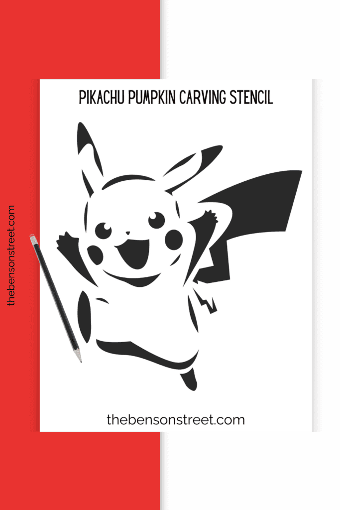 Template for pikachu pumpkin carving with a pencil on it