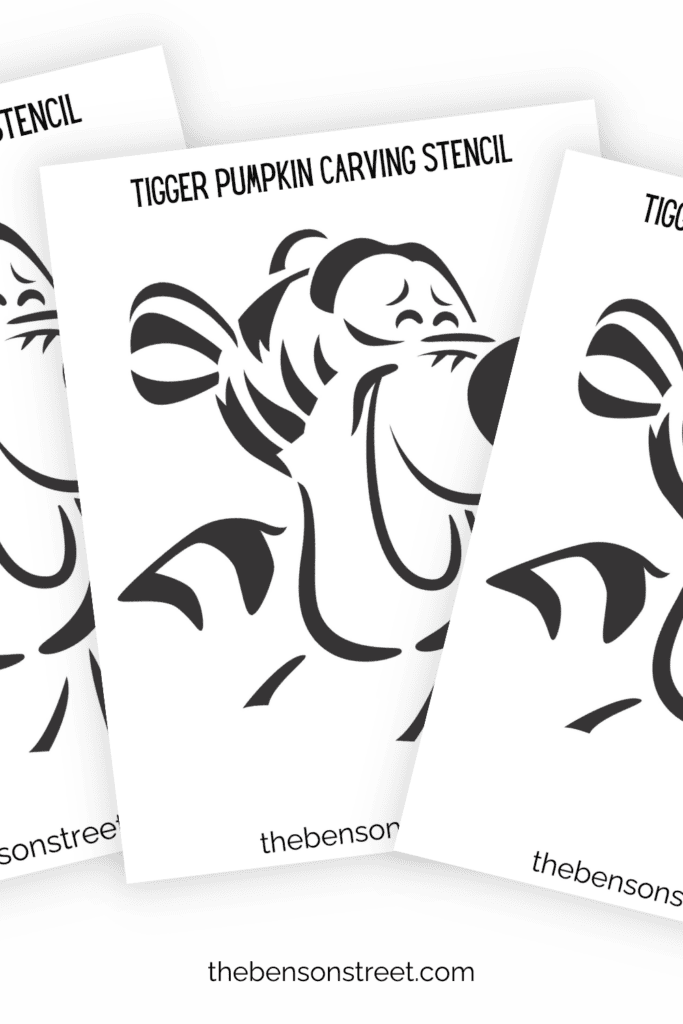 Three Tigger Face Pumpkin Carving Templates in a fanned out stack