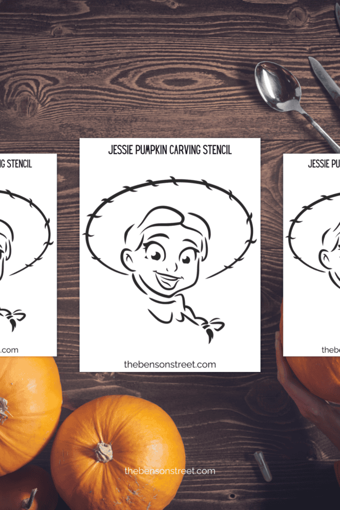 Three jessie templates for carving pumpkins on a table