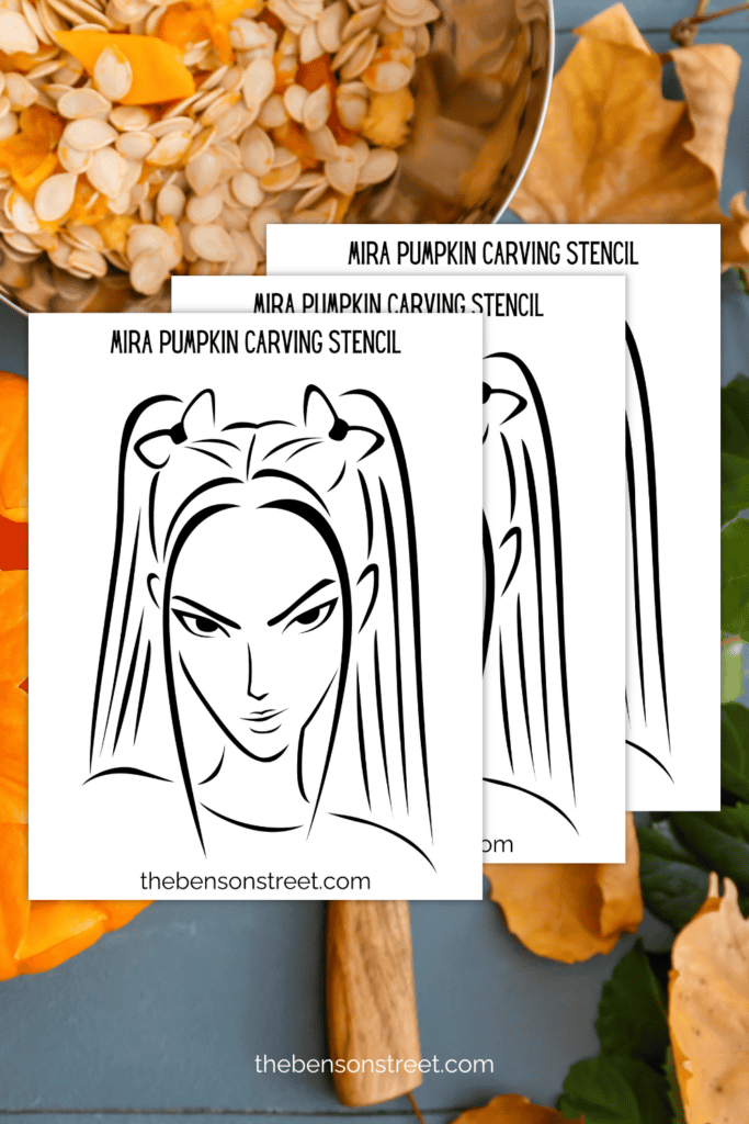 Three pages of pumpkin carving stencils on a pumpkin carving background