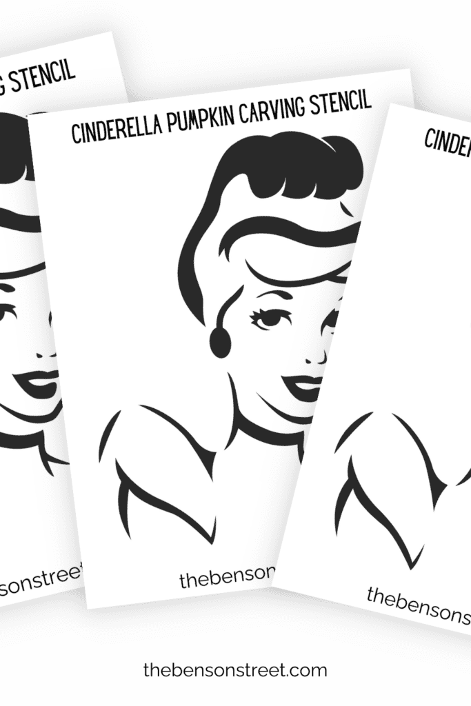 Three pumpkin stencils featuring cinderella in a fanned out stack