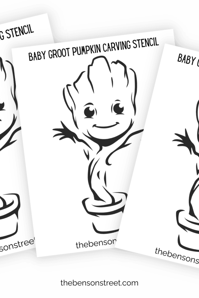 Three sheets of Baby Groot in a Pot Pumpkin Templates