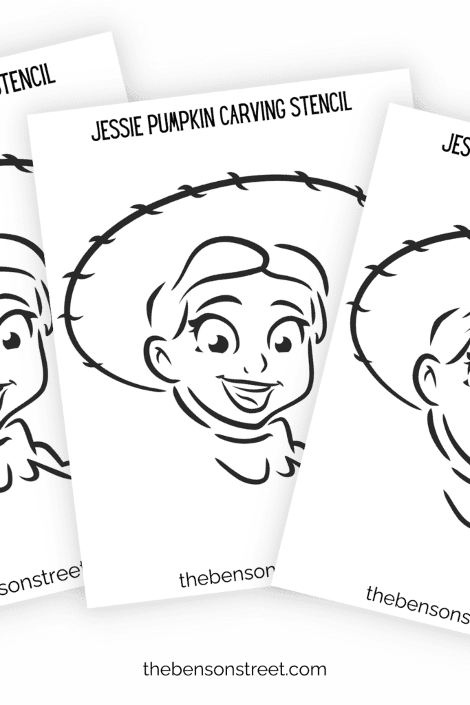 Three sheets of a black and white jessie stencil printed on them in a fanned out stack