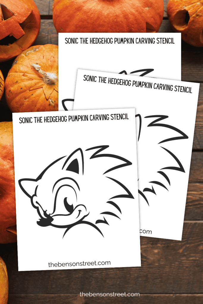 Three sheets of a printable Sonic pumpkin carving stencil 