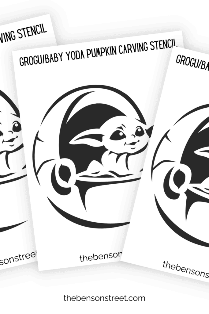 Three sheets of an adorable grogu in a pod pumpkin stencil template