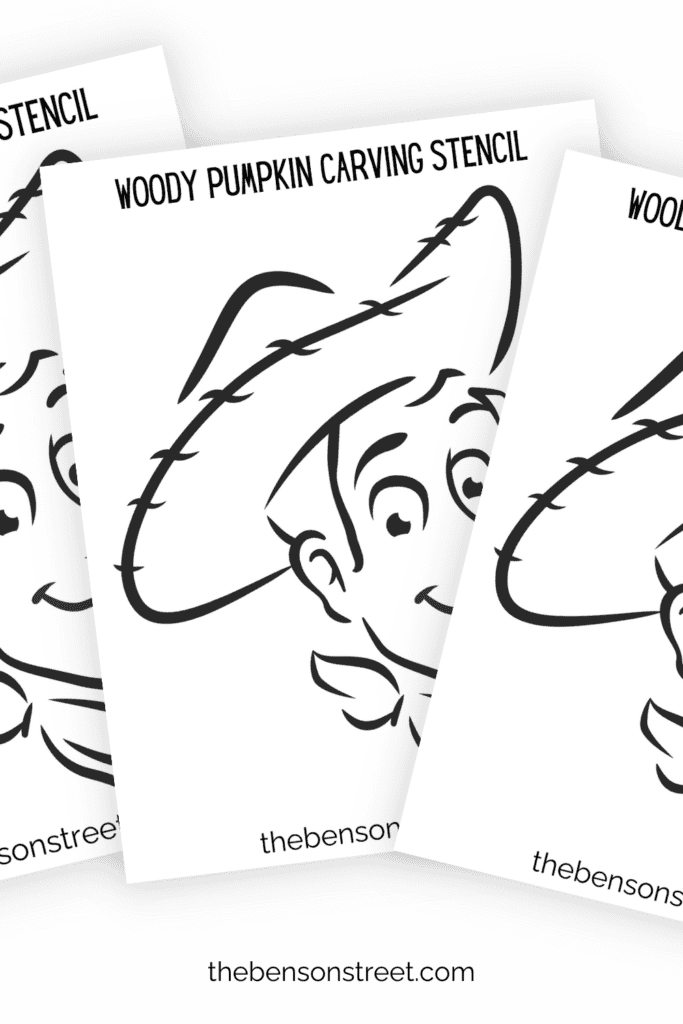 Three sheets of woody cowboy pumpkin carving templates 