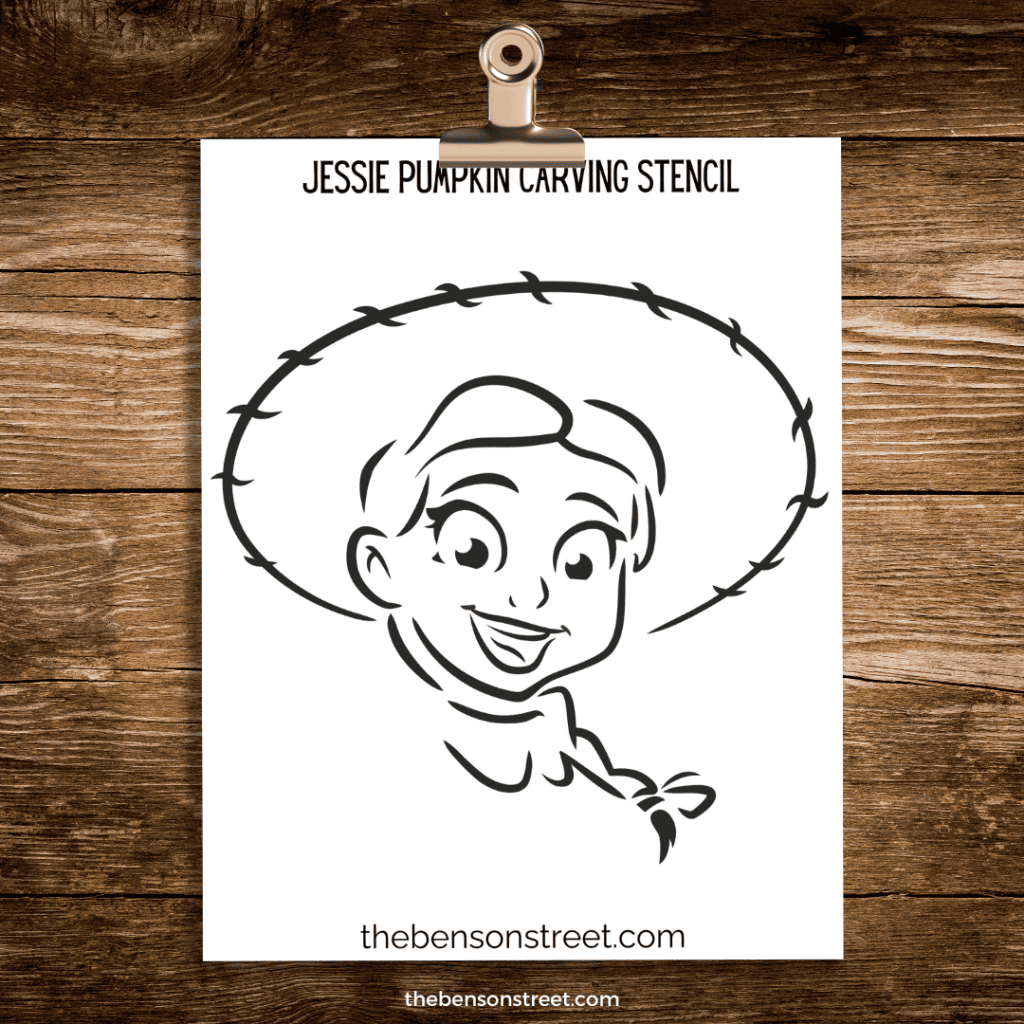Toy Story Pumpkin Carving Stencil Sheet on a clip with Jessie on it