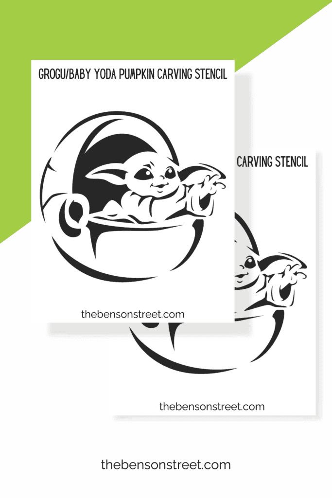 Two baby yoda stencils for carving a pumpkin