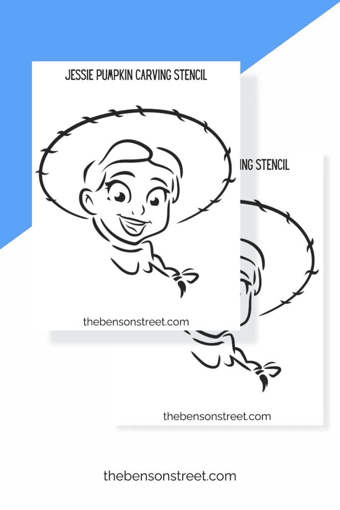 Two sheets featuring Jessie from Toy Story to carve on a pumpkin 