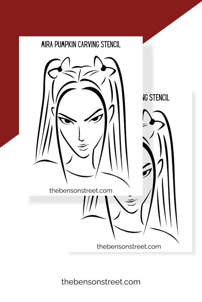 Two sheets featuring Mira from KPop Demon Hunters for carving a pumpkin 