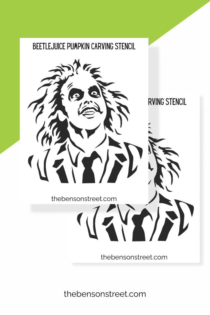 Two sheets of a beetlejuice face pumpkin template